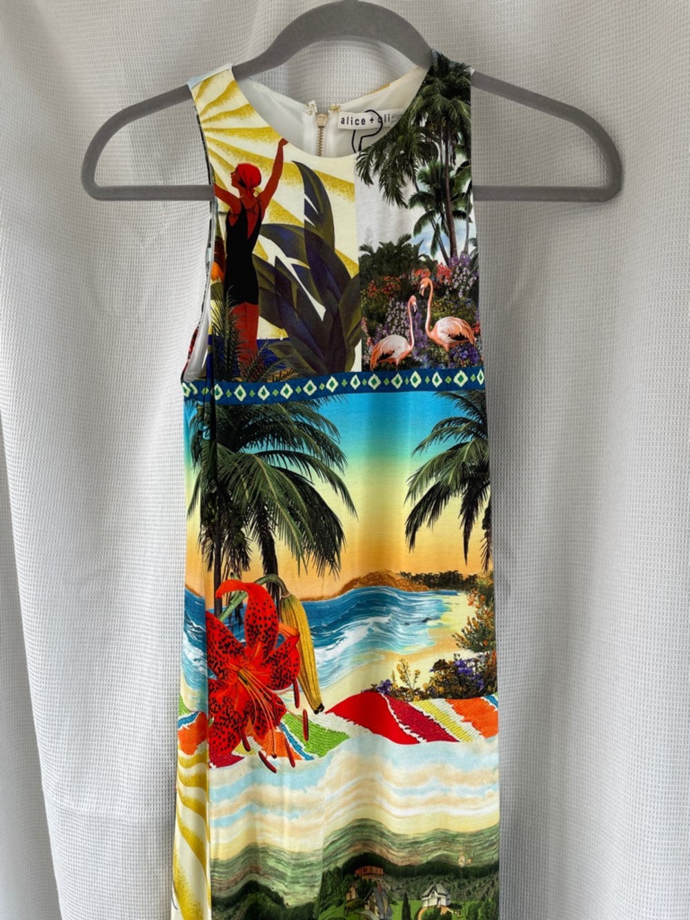 NWT Alice + Olivia Island Dreams White Tropical Palm Pania Dress